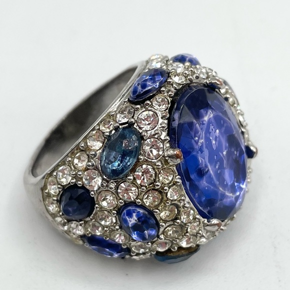 Vintage Arnold Scassi Blue Rhinestone Silver Cocktail Ring